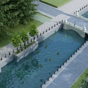 现代河道景观3D模型下载